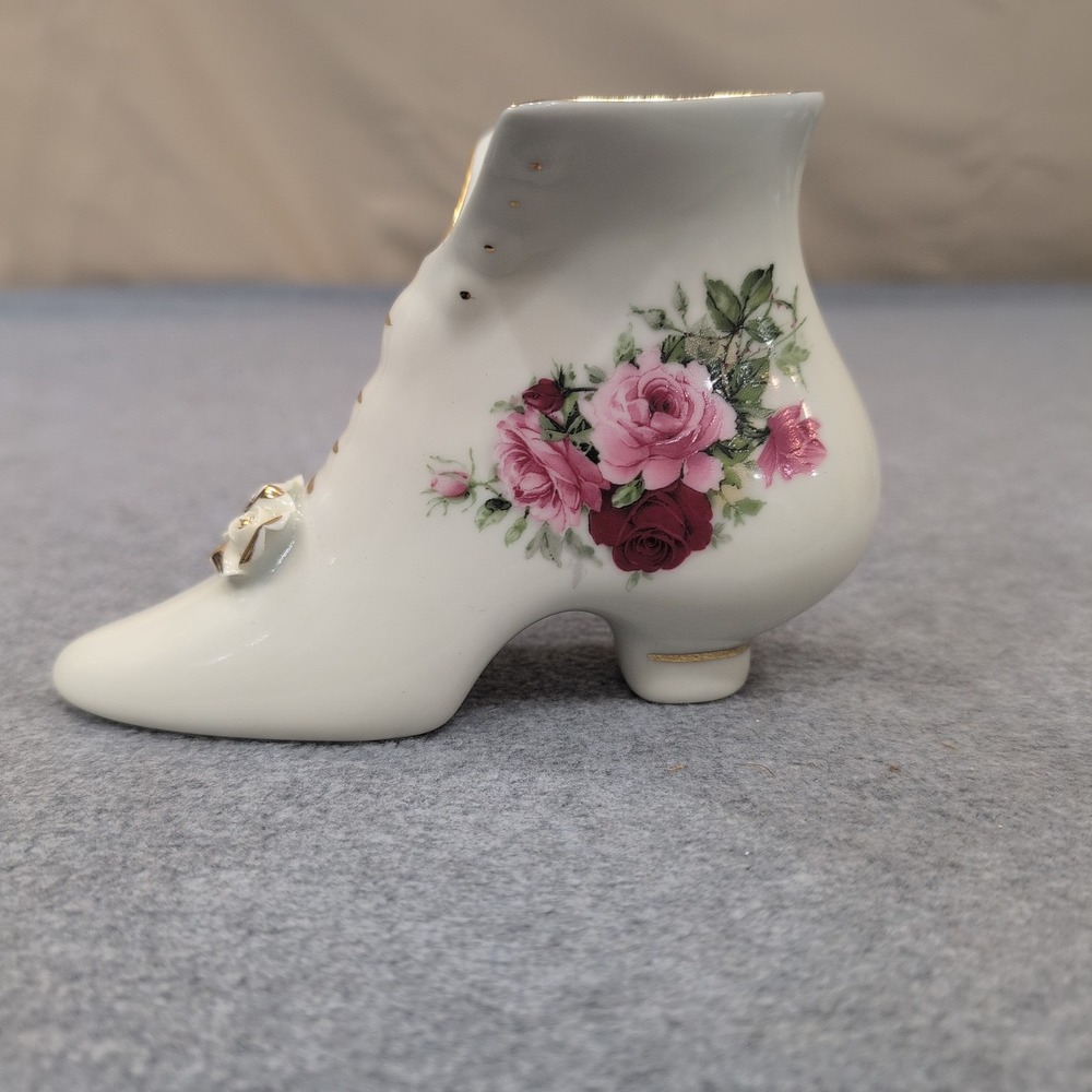 Formalities by Baum Bros White Ceramic Victorian Style Shoe Figurine Floral Rose